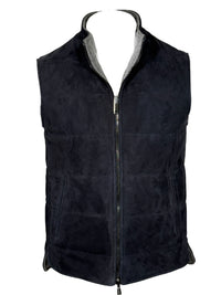 DEL VECCHIO MEN'S SUEDE & CASHMERE REVERSIBLE VEST - NAVY/GREY