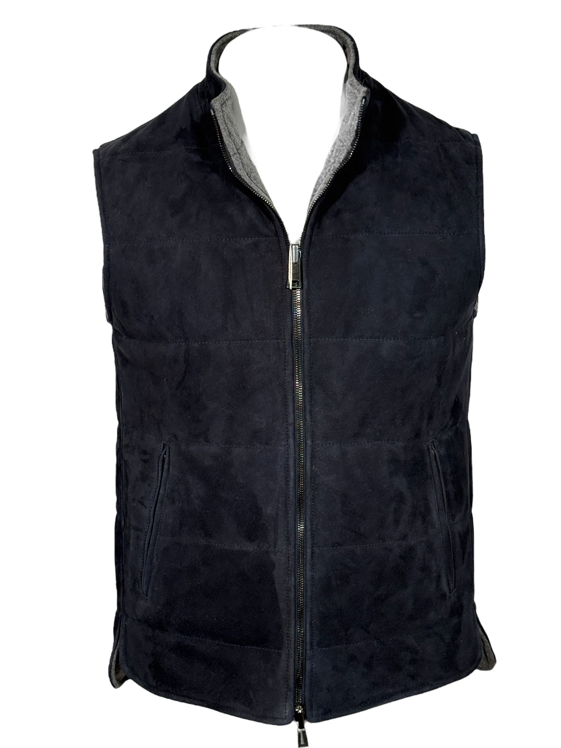 DEL VECCHIO MEN'S SUEDE & CASHMERE REVERSIBLE VEST - NAVY/GREY