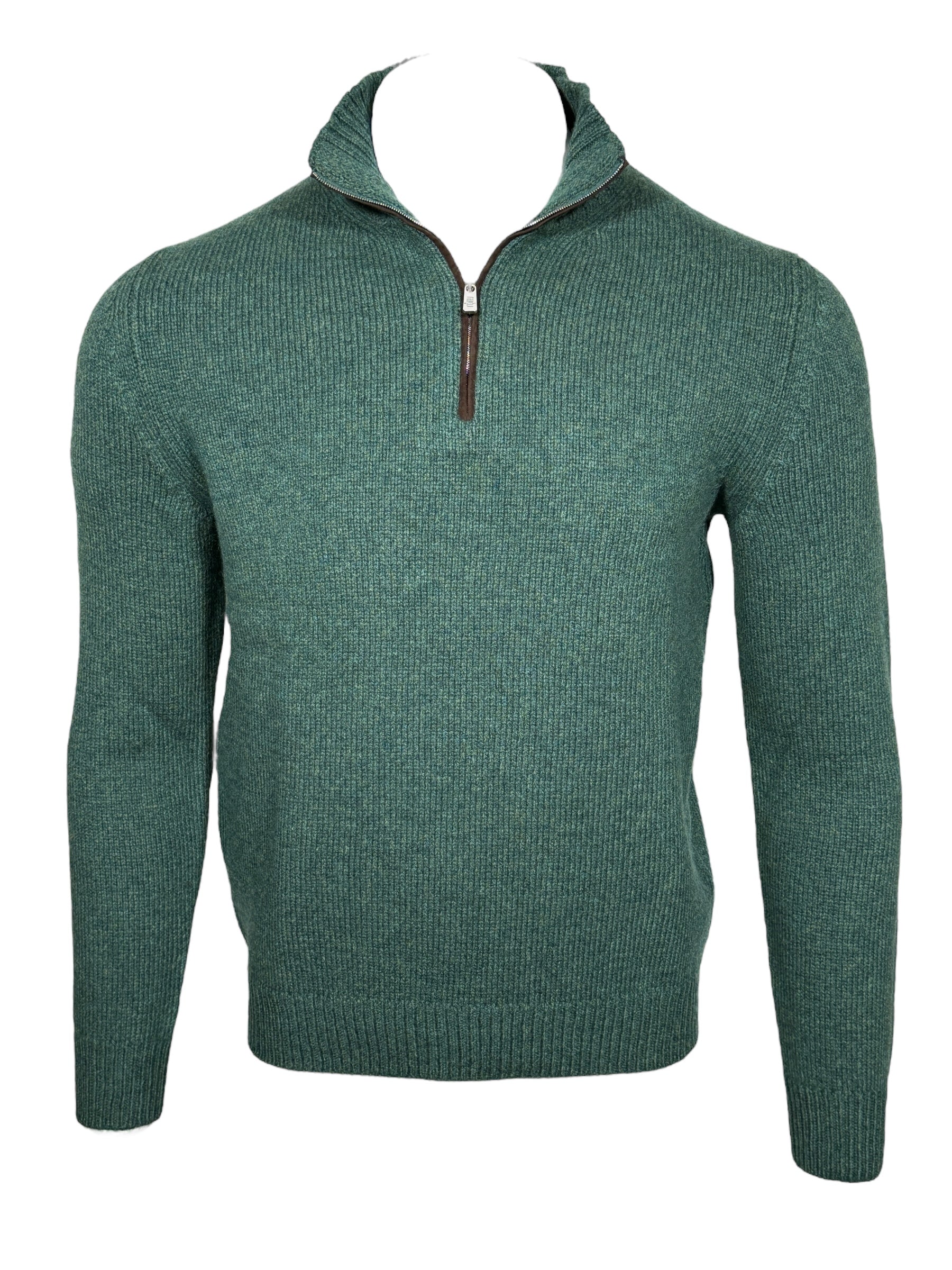 FEDELI CASHMERE TWIST 1/4 ZIP SWEATER - BOTTLE GREEN