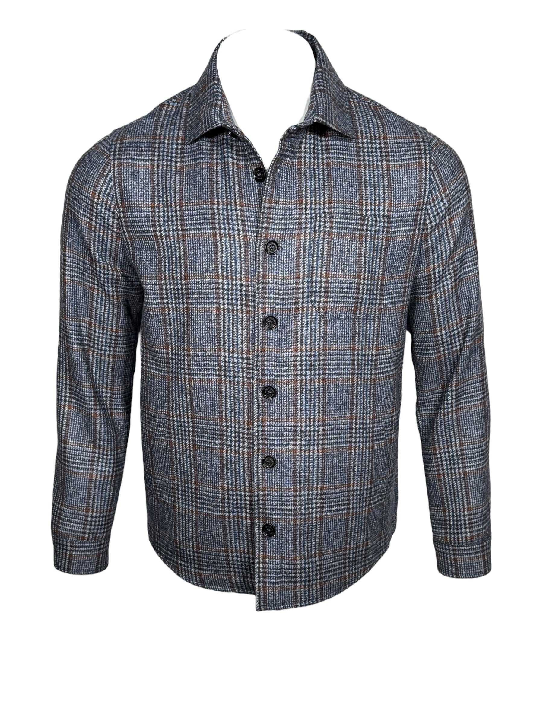MAURIZIO BALDASSARI CLASSIC WOOL OVERSHIRT JACKET - BLUE NAVY PLAID
