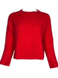ROSSO 35 BASKET STITCH CREW SWEATER - CHERRY