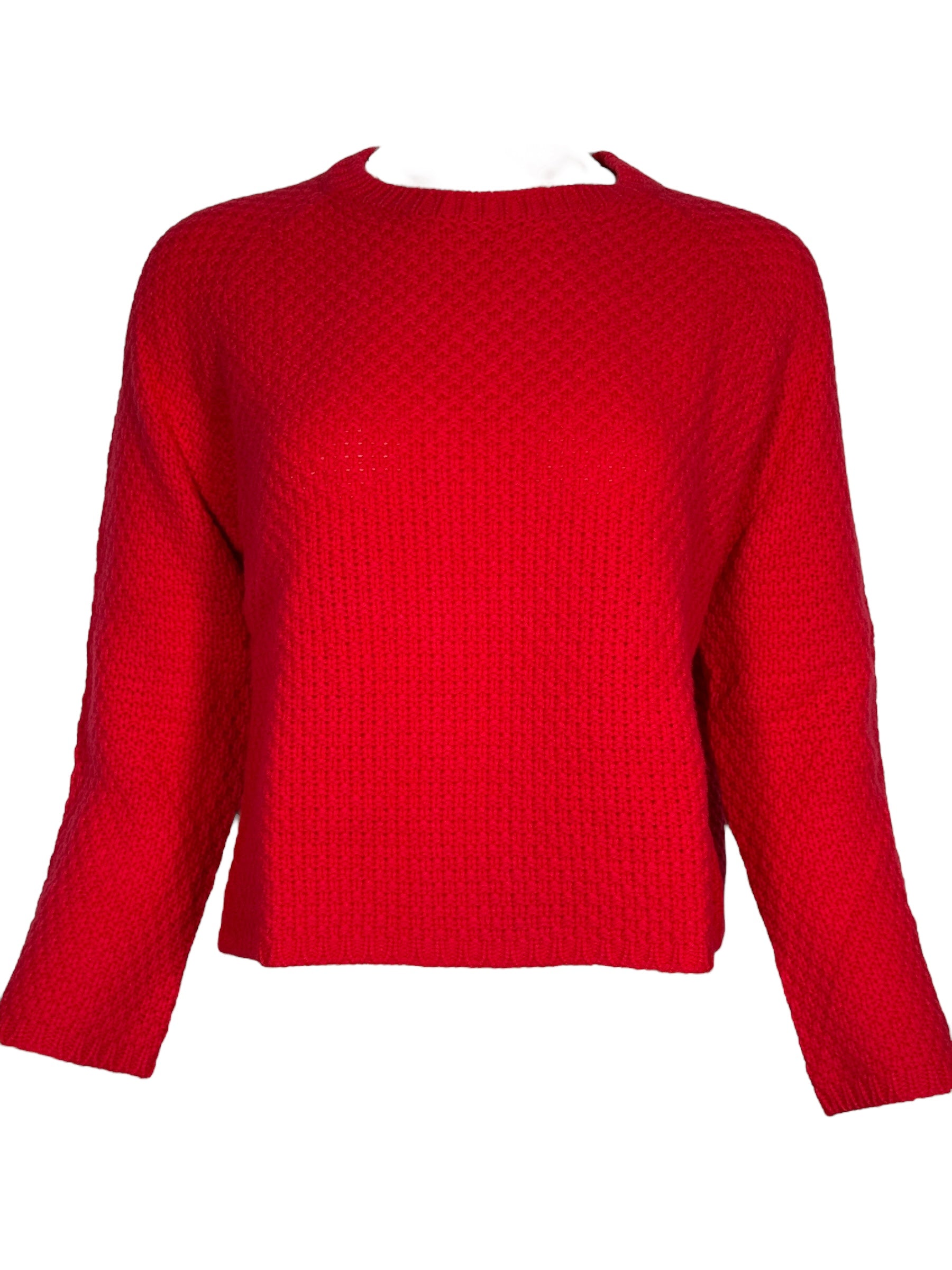 ROSSO 35 BASKET STITCH CREW SWEATER - CHERRY