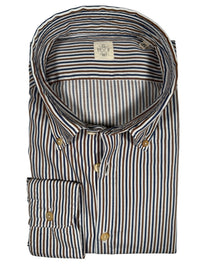 GMF 965 MEN'S SPORT SHIRT - NAVY/BROWN STRIPE