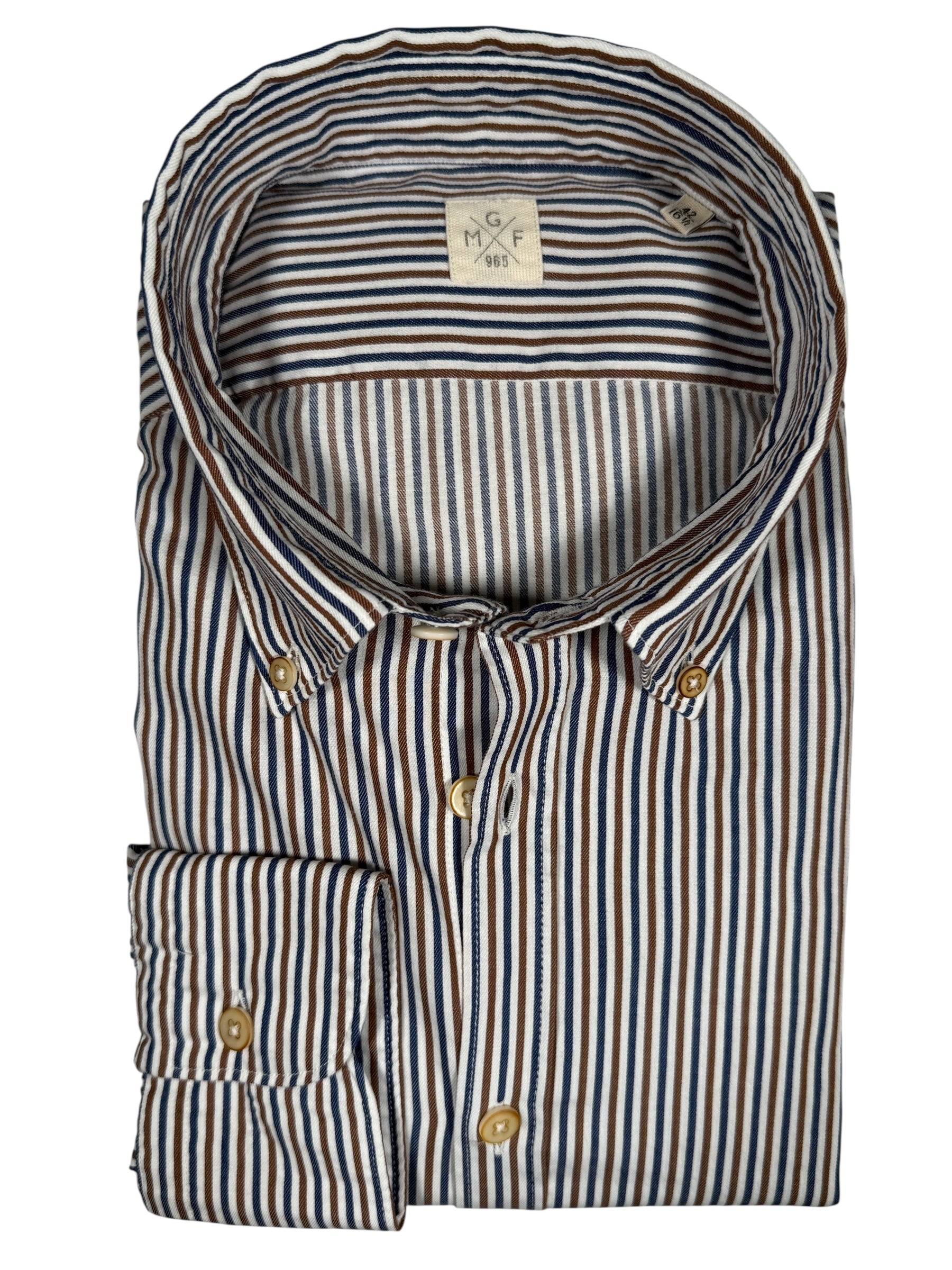 GMF 965 MEN'S SPORT SHIRT - NAVY/BROWN STRIPE