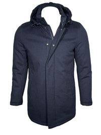 FRADI LORO PIANA STORM SYSTEM CITY COAT WITH REMOVABLE HOOD - NAVY