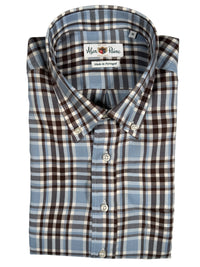 ALAN PAINE CLASSIC FIT SHIRT - CHOCOLATE/LIGHT BLUE PLAID