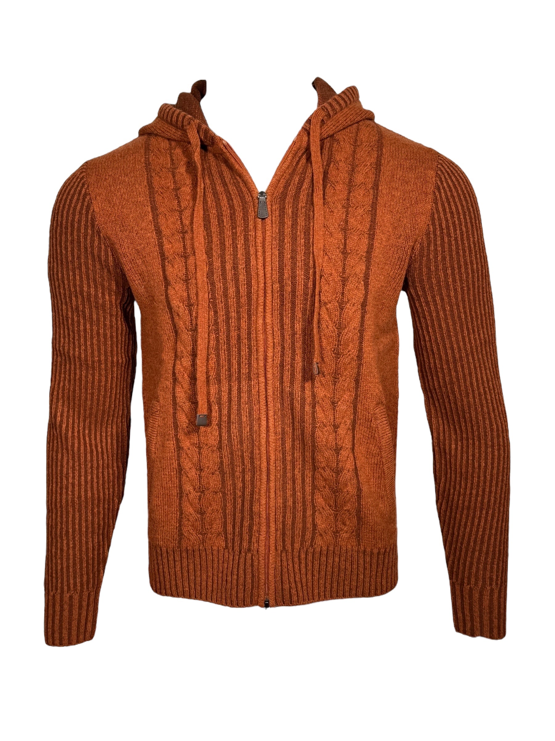 LEFT COAST TEE CABLE ZIP HOODED SWEATER - RUST COMBO
