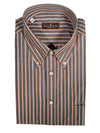 BUTTON DOWN SPORT SHIRT - BROWN/ORANGE STRIPE