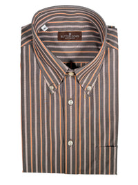 BUTTON DOWN SPORT SHIRT - BROWN/ORANGE STRIPE