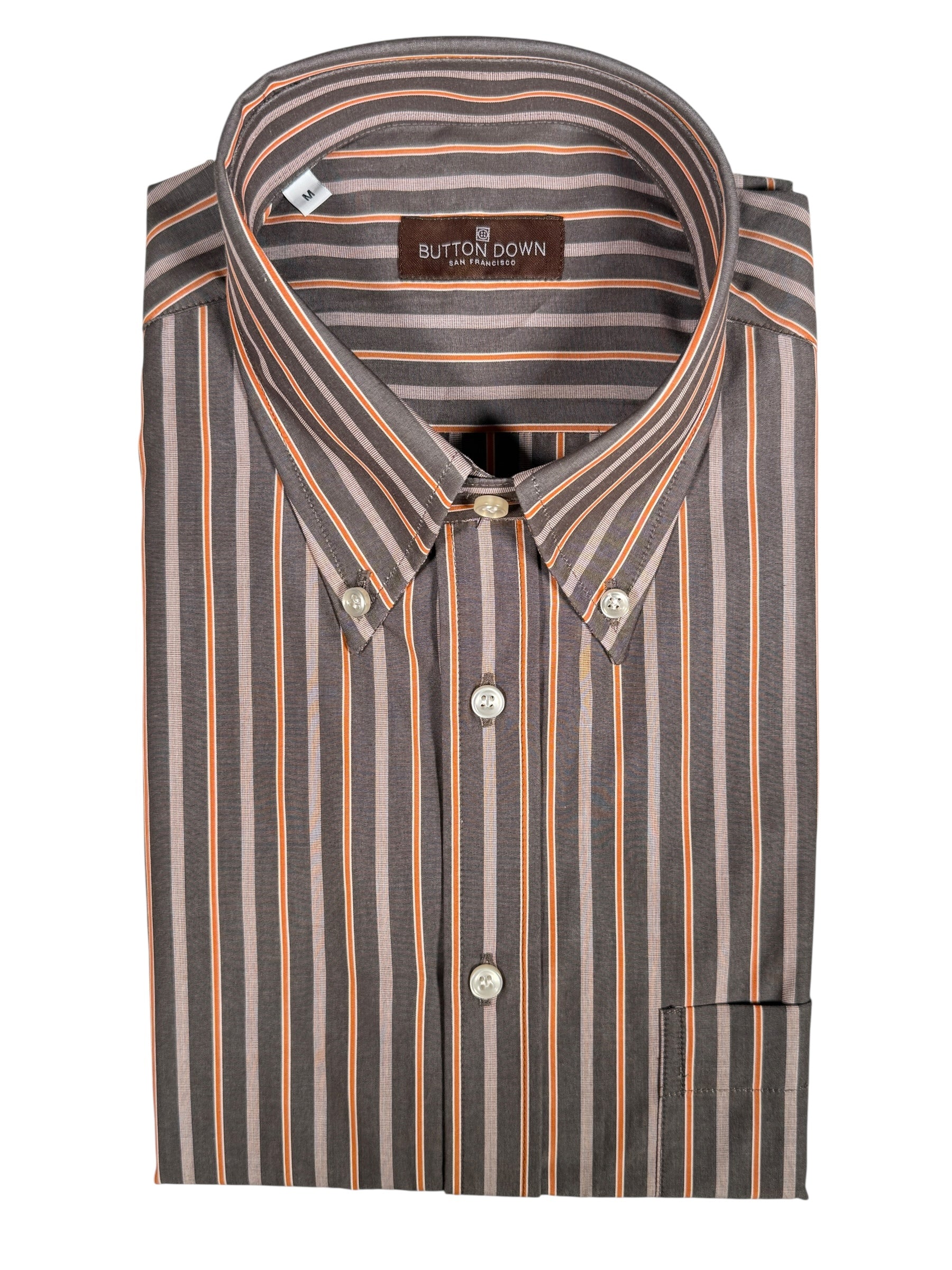 BUTTON DOWN SPORT SHIRT - BROWN/ORANGE STRIPE