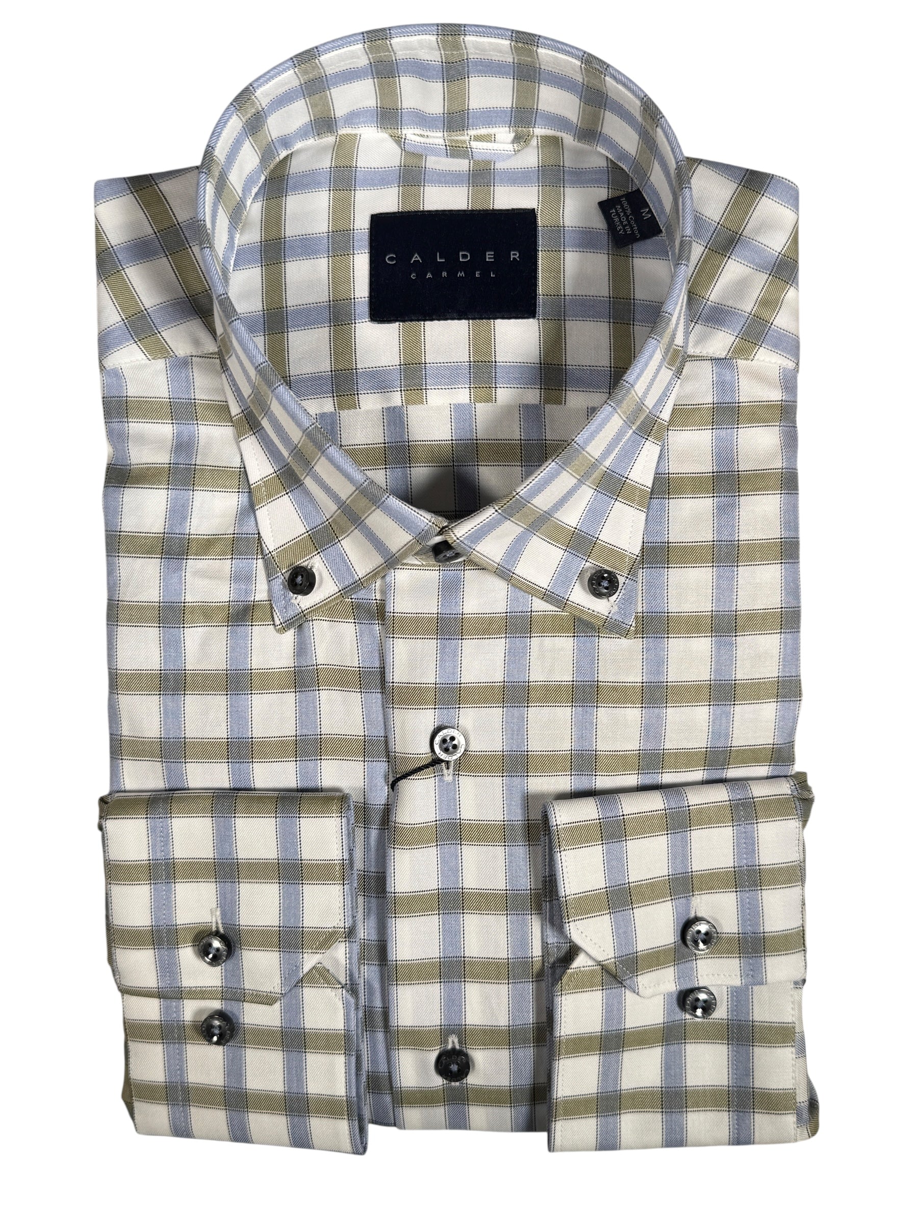 CALDER CARMEL MEN'S SHIRT - OLIVE/BLUE WINDOWPANE