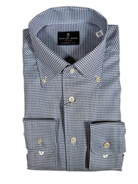 EMANUEL BERG HOUNDSTOOTH TWILL PREMIUM LUXURY MEN'S SHIRT - NAVY