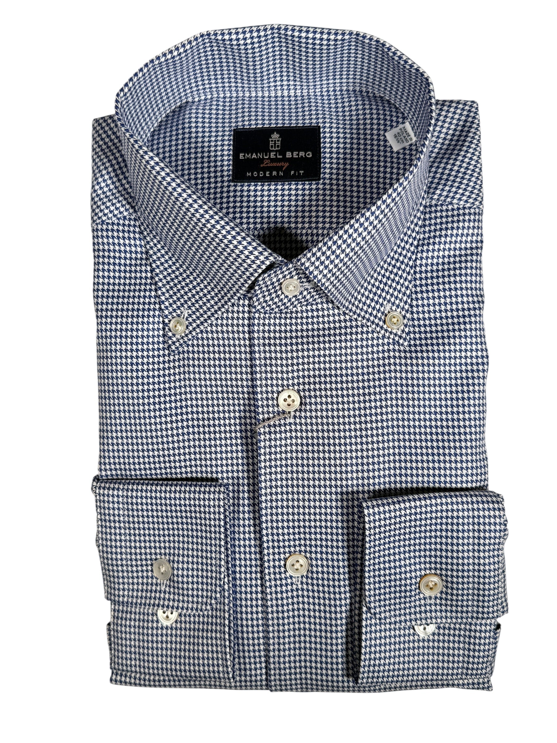EMANUEL BERG HOUNDSTOOTH TWILL PREMIUM LUXURY MEN'S SHIRT - NAVY