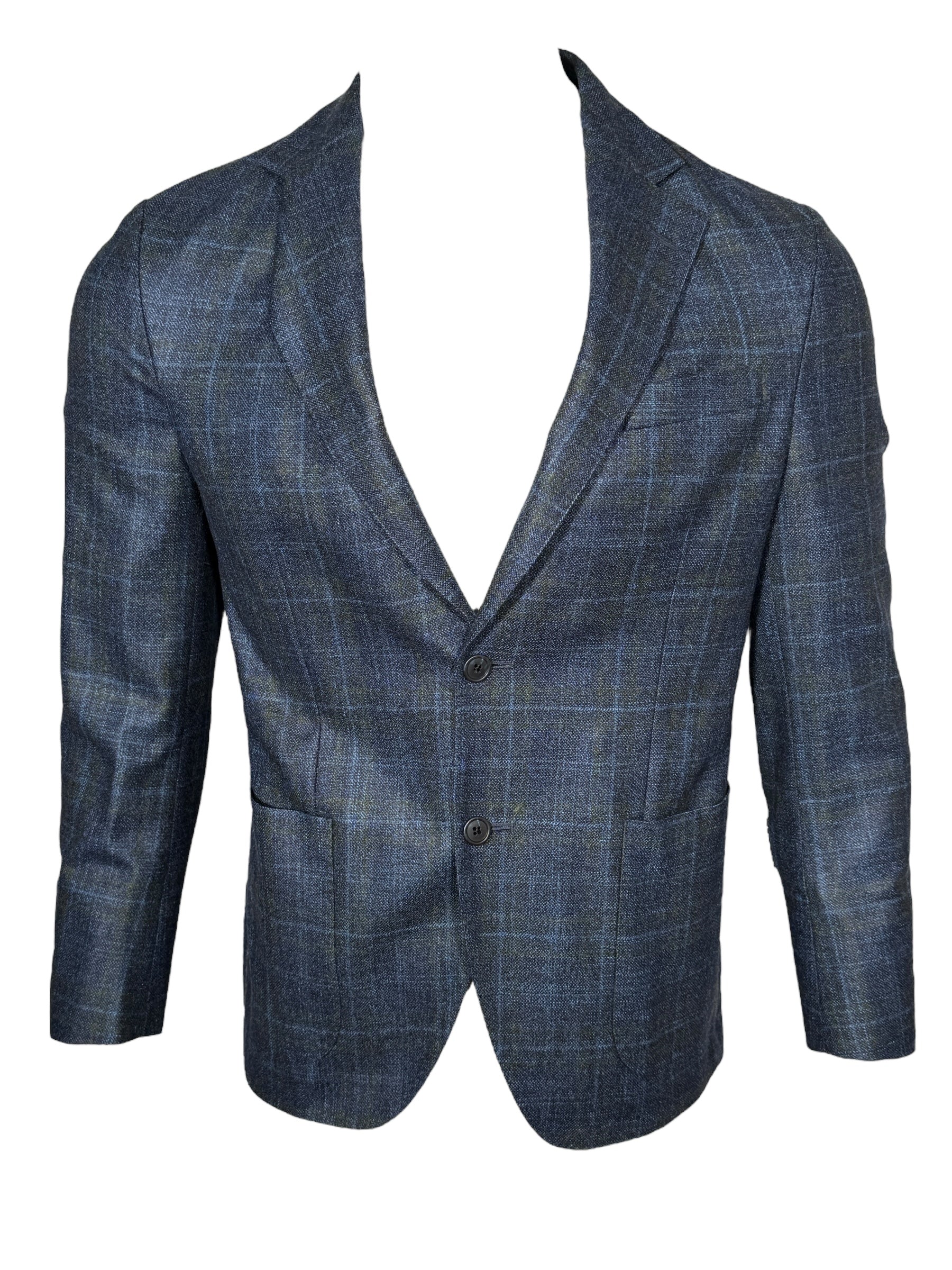 OARS & OLD IVY WOOL/SILK/CASHMERE SPORT COAT - NAVY/OLIVE CHECK