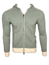 FRADI HONEYCOMB STITCH FULL ZIP SWEATER - MILK/GREEN