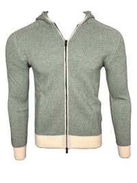 FRADI HONEYCOMB STITCH FULL ZIP SWEATER - MILK/GREEN