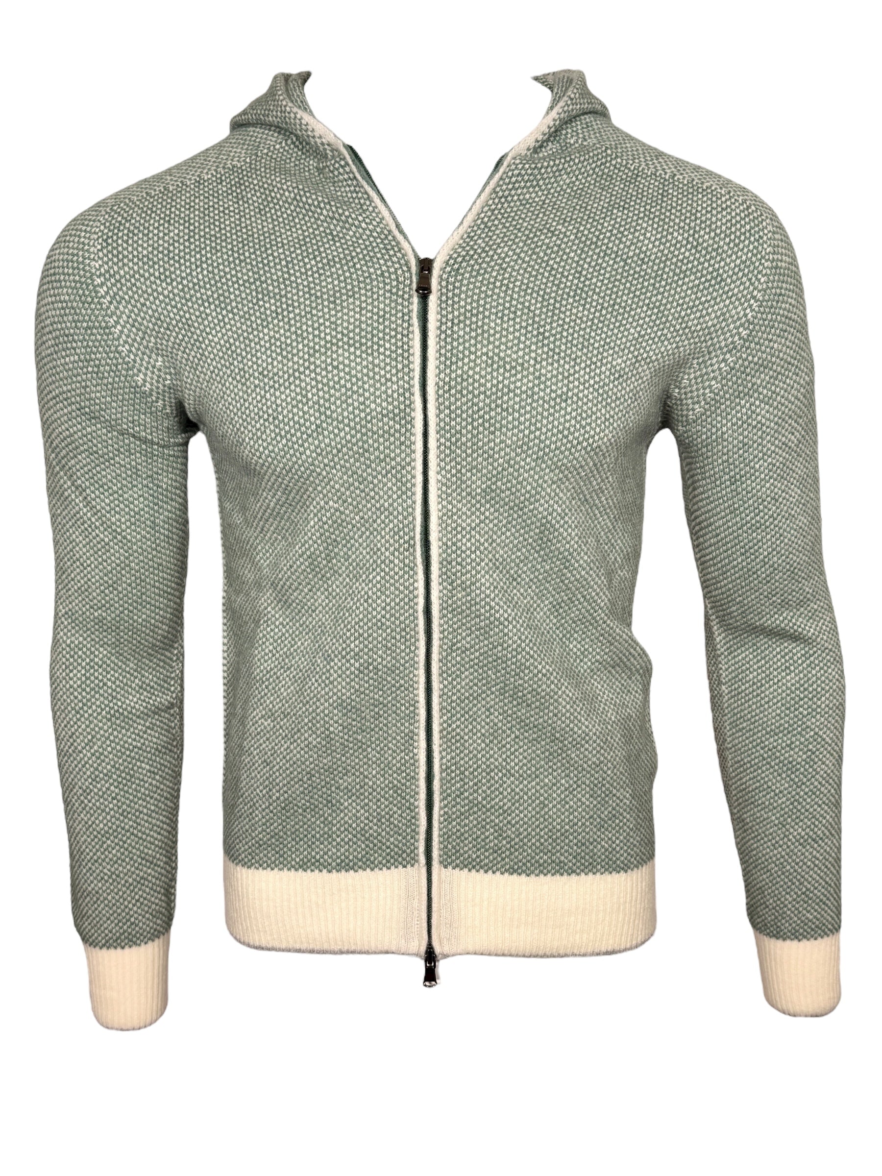 FRADI HONEYCOMB STITCH FULL ZIP SWEATER - MILK/GREEN