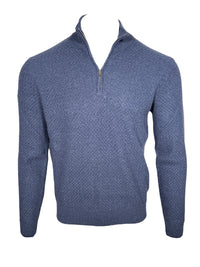 FIORONI CASHMERE MEN'S SCALE KNIT 1/4 ZIP SWEATER - DENIM