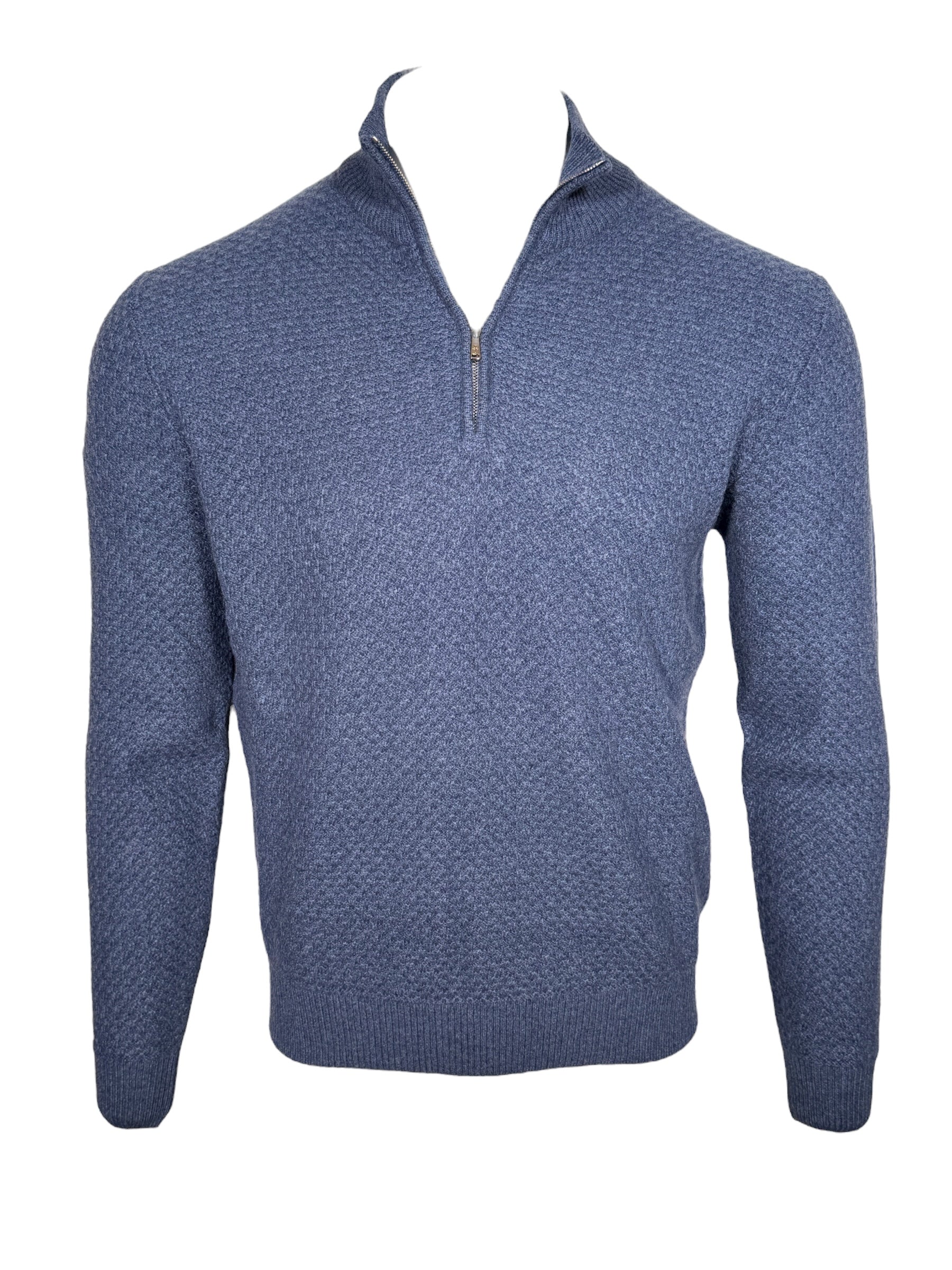 FIORONI CASHMERE MEN'S SCALE KNIT 1/4 ZIP SWEATER - DENIM