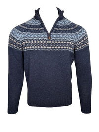 ALAN PAINE HOLMSTON 1/4 ZIP FAIRISLE SWEATER - VINTAGE HEATHER