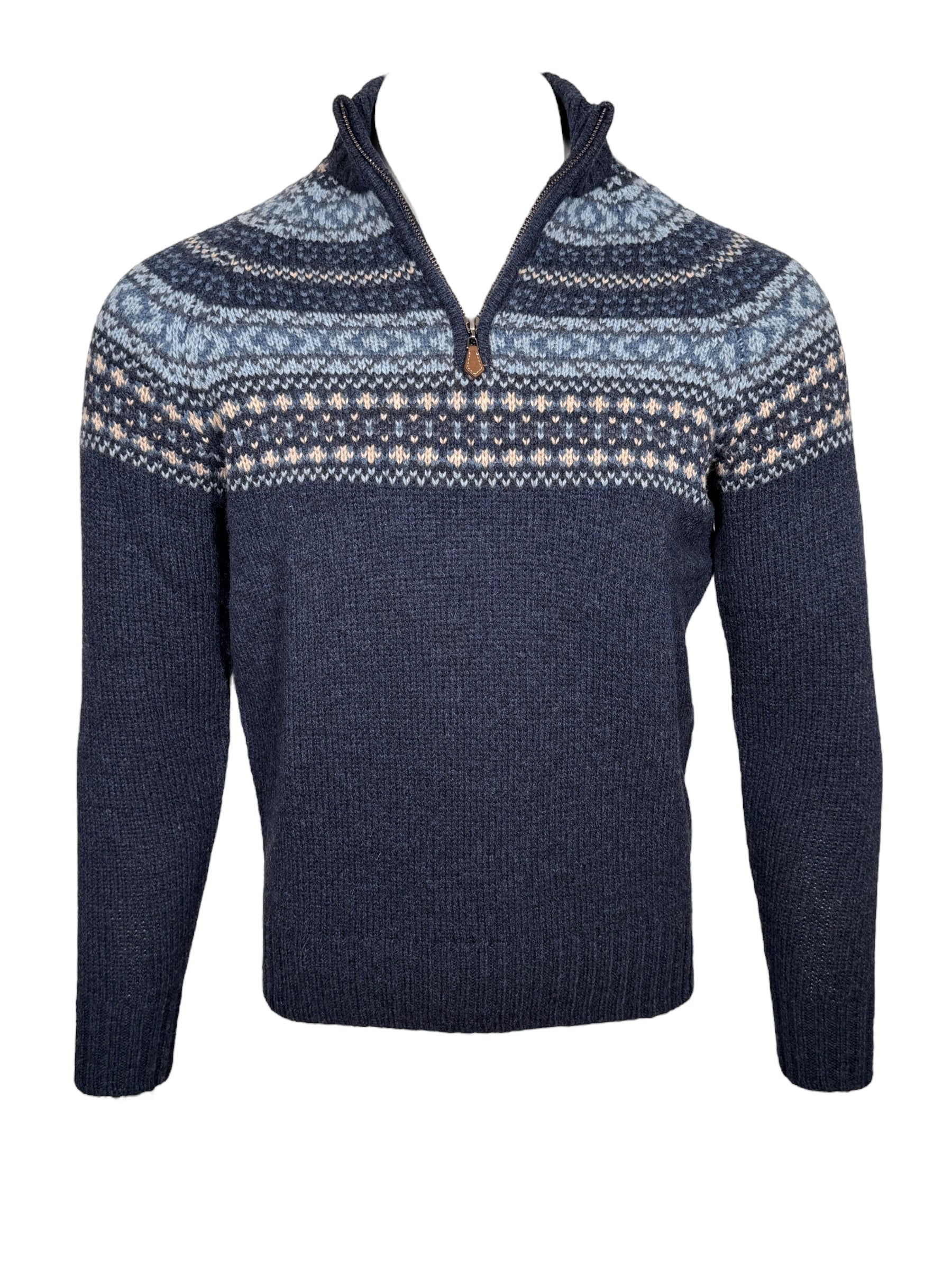 ALAN PAINE HOLMSTON 1/4 ZIP FAIRISLE SWEATER - VINTAGE HEATHER