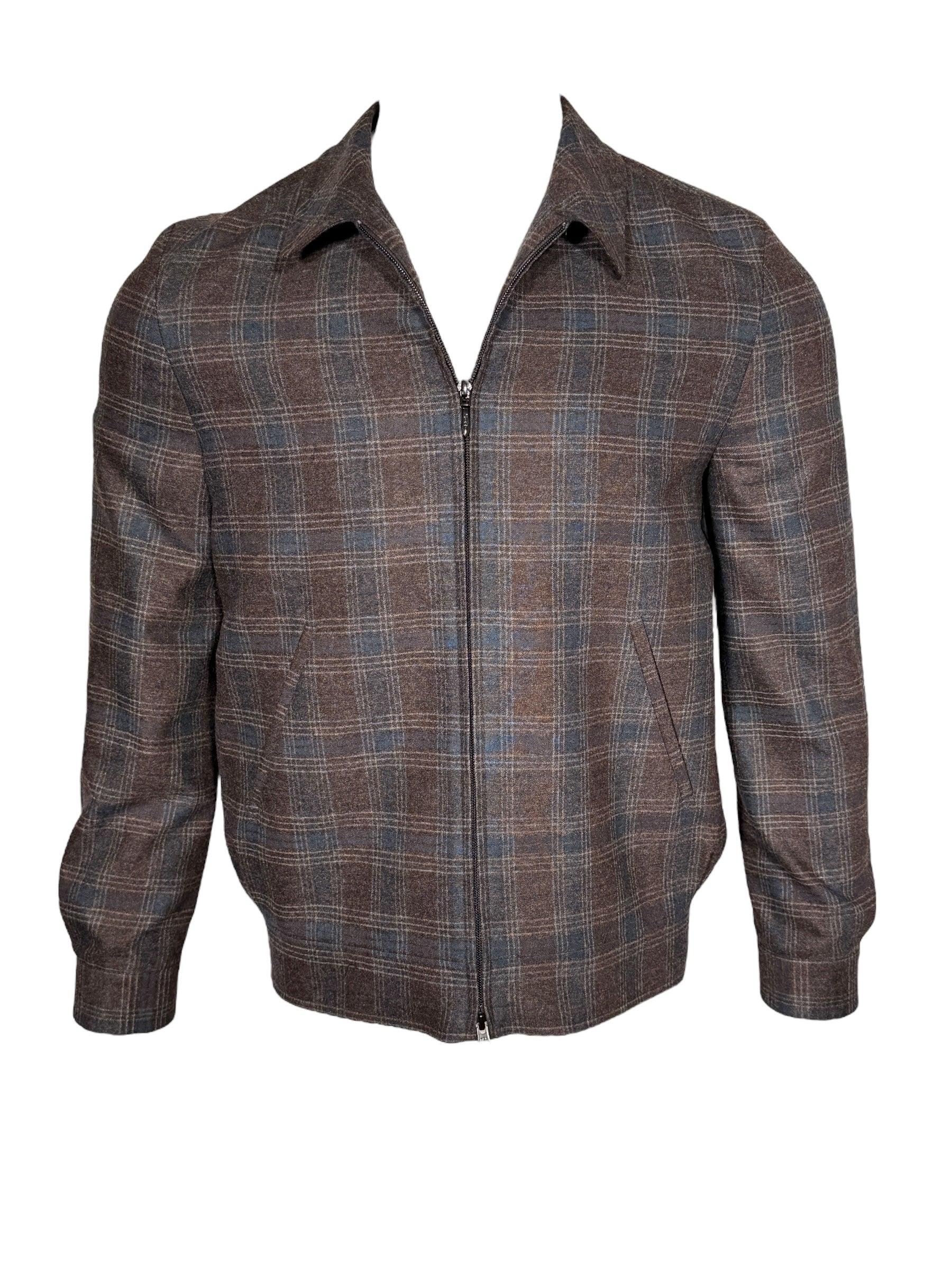 OARS & OLD IVY COLUMBO CASHMERE JACKET - BROWN/BLUE CHECK