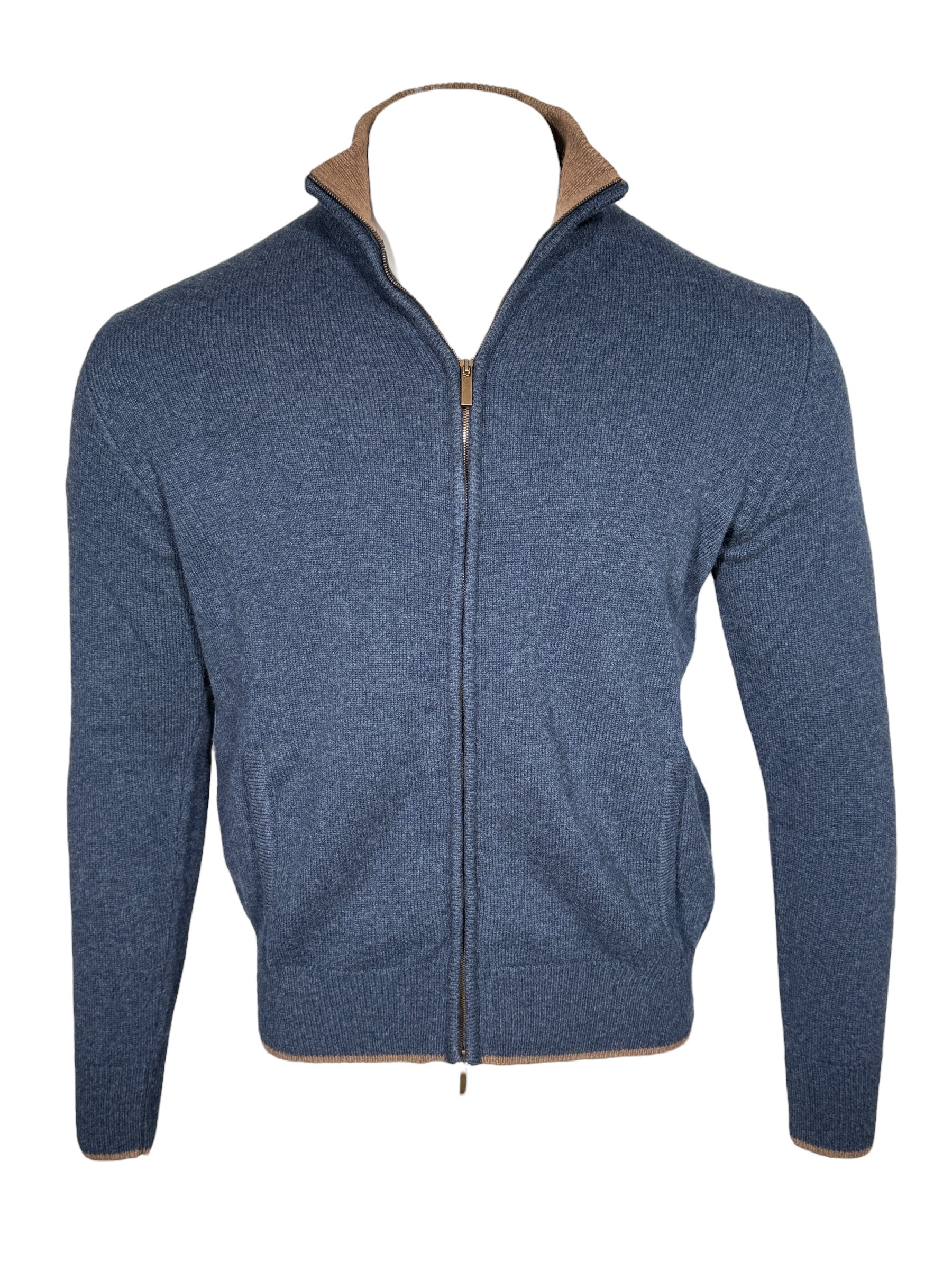 ADESI CASHMERE MEN'S TIPPED FULL ZIP SWEATER - MARE/FOAL