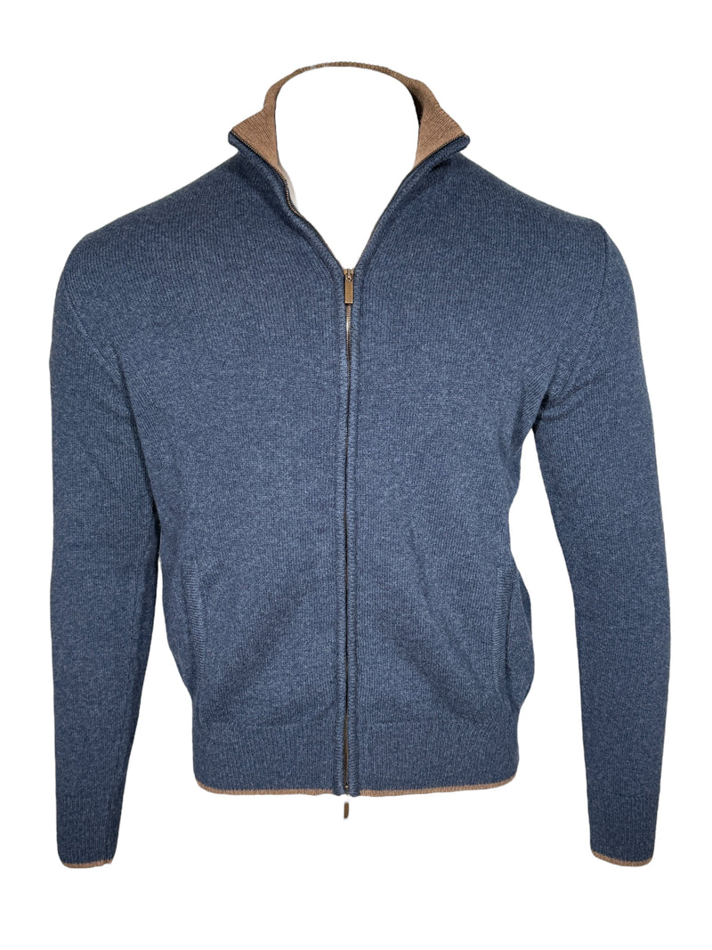 ADESI CASHMERE MEN'S TIPPED FULL ZIP SWEATER - MARE/FOAL
