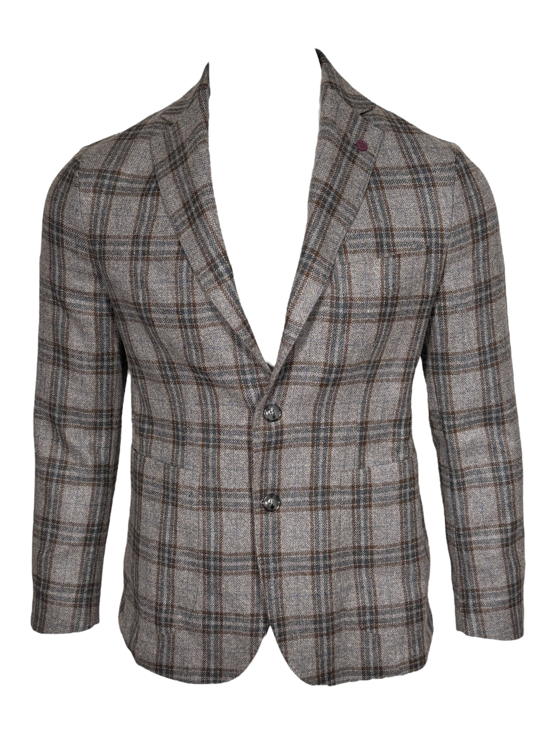 SARTORIA PARTENOPEA SPORT COAT - GREY/BLUE/BROWN CHECK PLAID