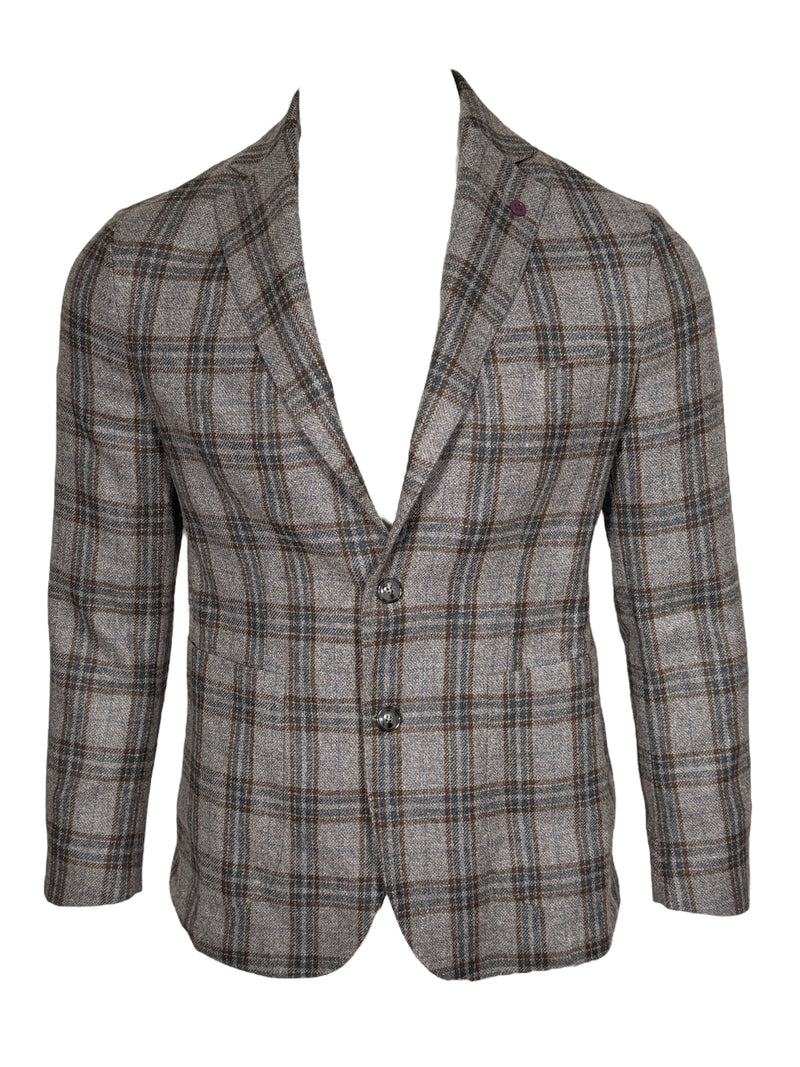 SARTORIA PARTENOPEA SPORT COAT - GREY/BLUE/BROWN CHECK PLAID
