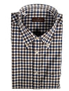 BUTTON DOWN SPORT SHIRT - NAVY/BROWN GINGHAM
