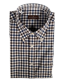 BUTTON DOWN SPORT SHIRT - NAVY/BROWN GINGHAM