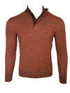 PERU UNLIMITED 1/4 ZIP SWEATER WITH LEATHER TRIM - RUST