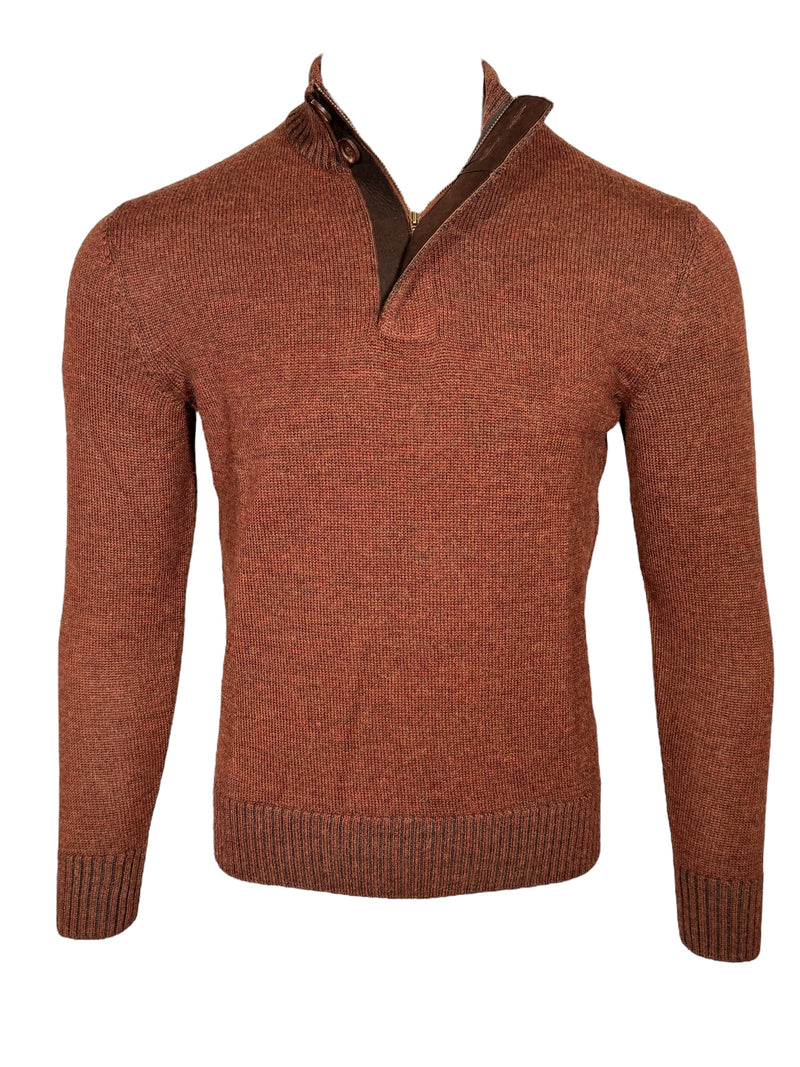 PERU UNLIMITED 1/4 ZIP SWEATER WITH LEATHER TRIM - RUST