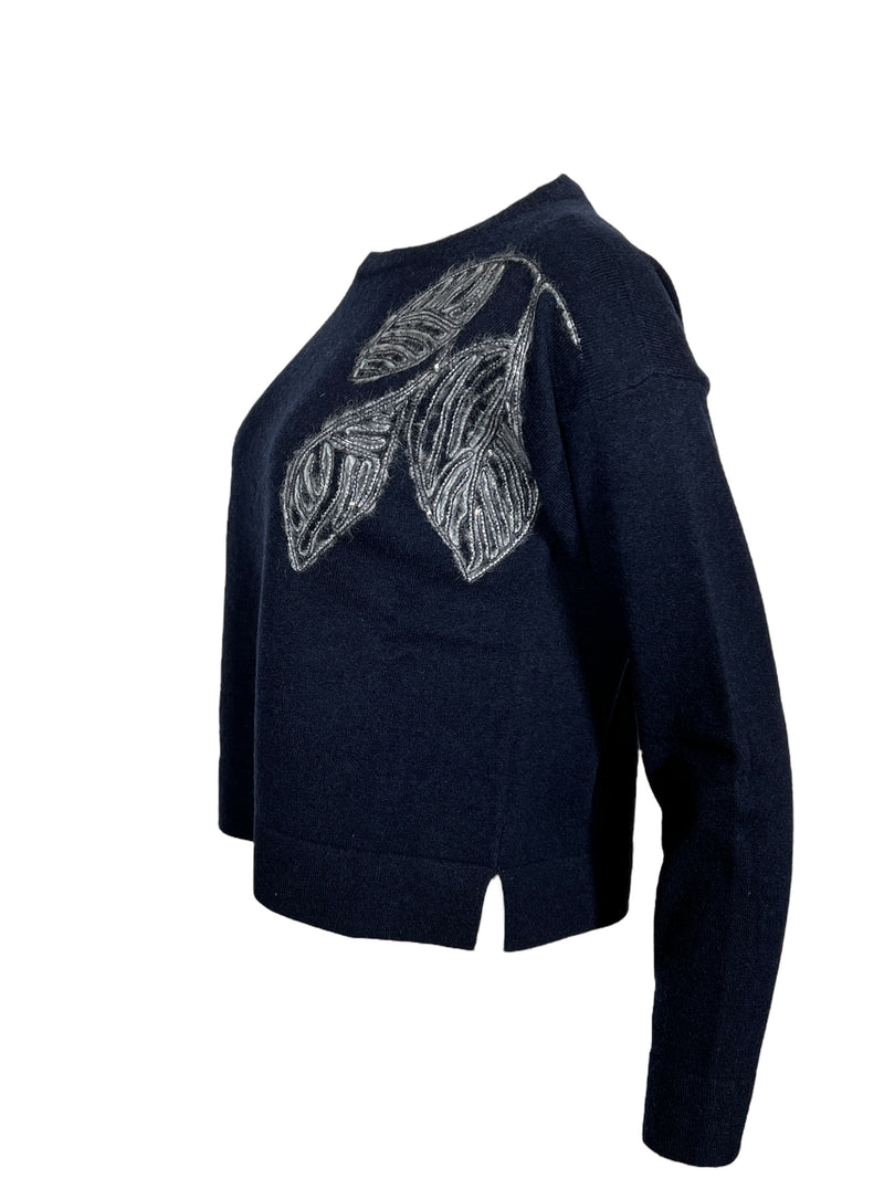 PANICALE EMBROIDERED CREW SWEATER - NAVY