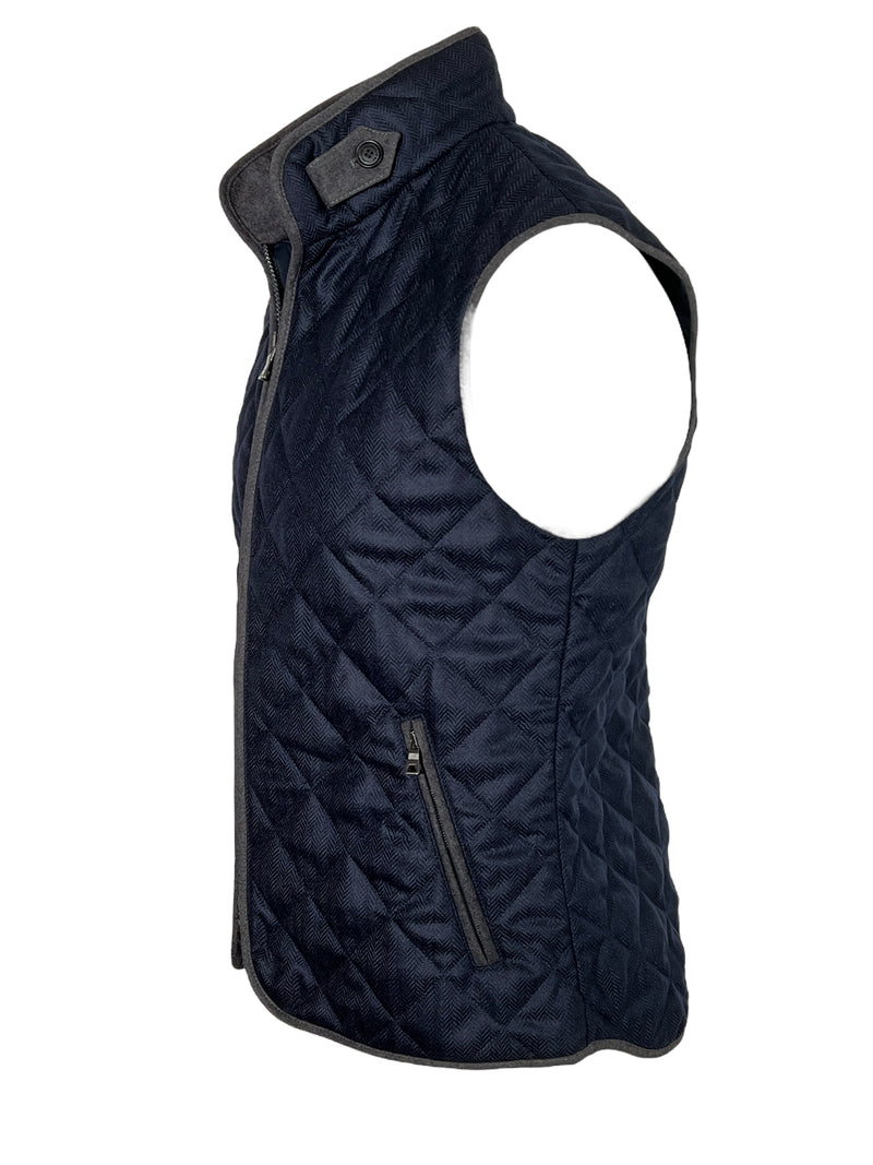 WATERVILLE WOOL FLANNEL HERRINGBONE VEST - NAVY