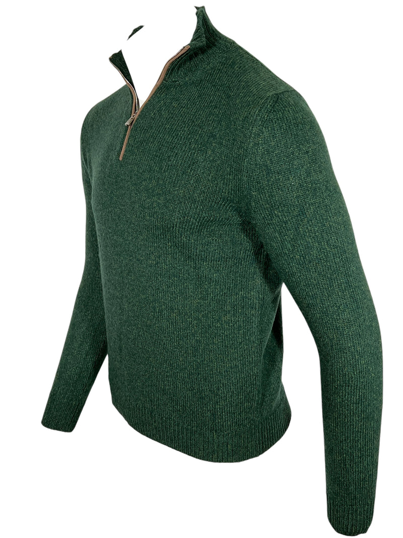 FEDELI CASHMERE TWIST 1/4 ZIP SWEATER - PINE