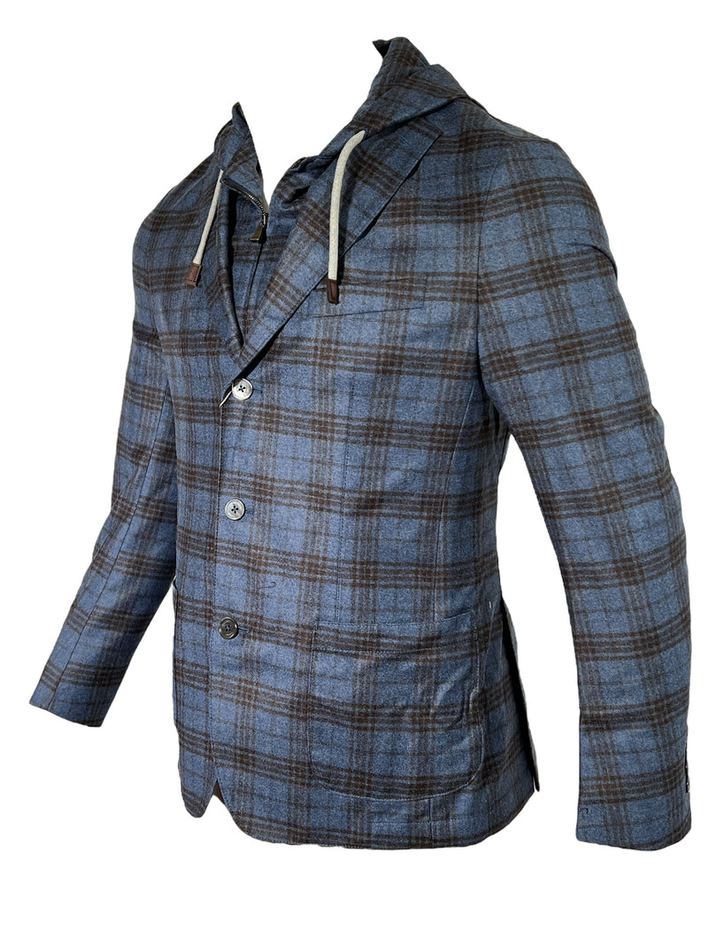 EMANUEL BERG LORO PIANA D-CONTRUCTED SHIRT JACKET - DARK BLUE CHECK