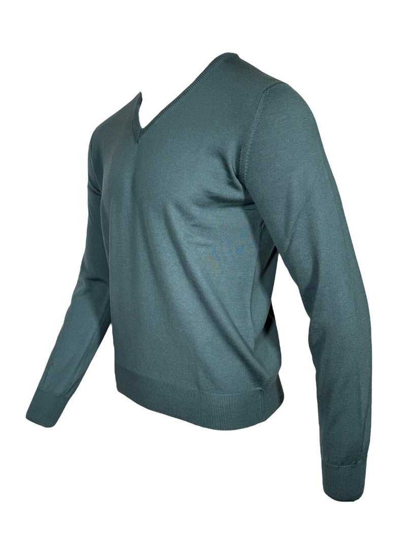 BUTTON DOWN MEN’S MERINO WOOL V-NECK SWEATER - DARK TEAL