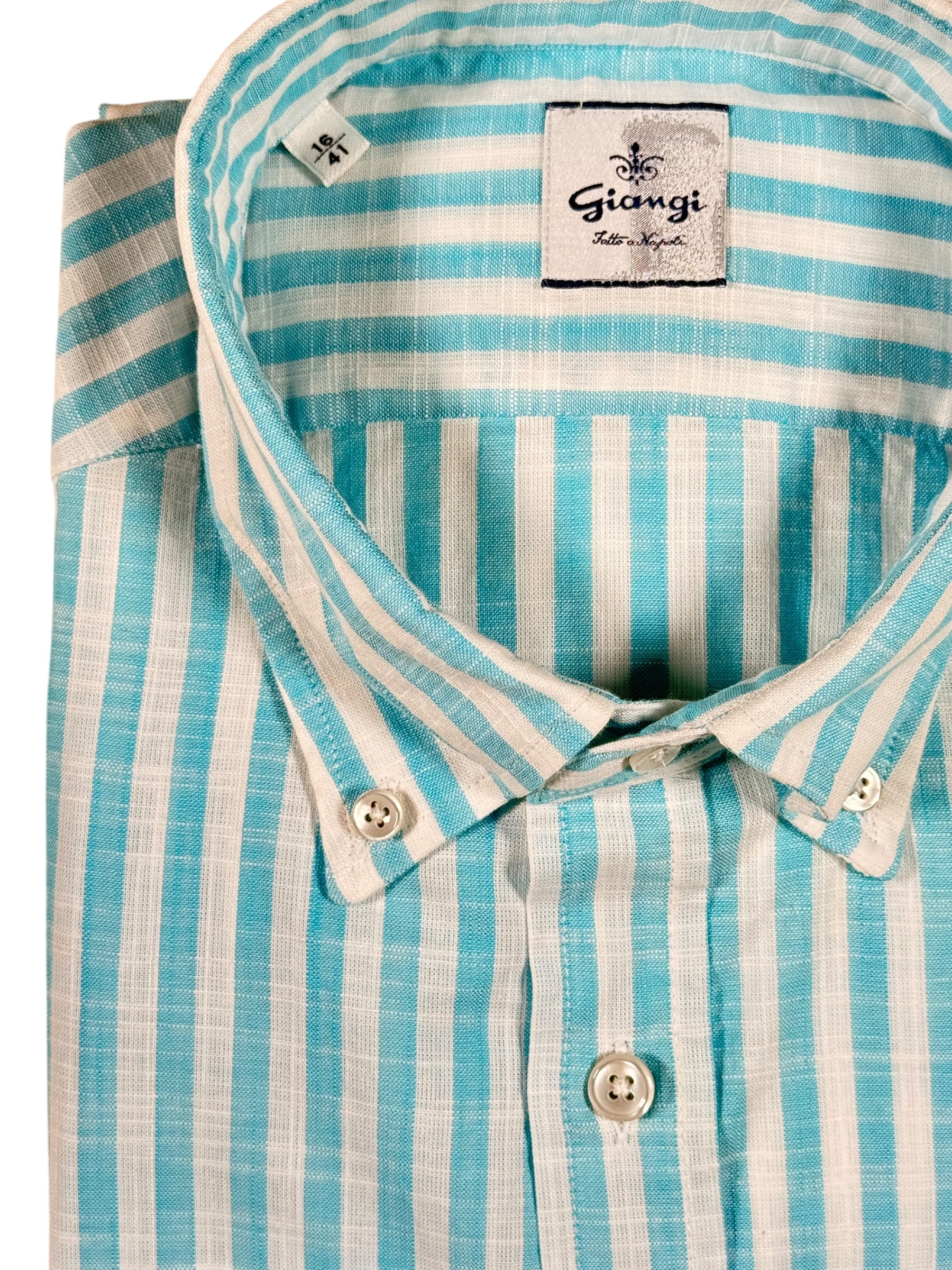 GIANGI NAPOLI MEN'S SHIRT - AQUA STRIPE