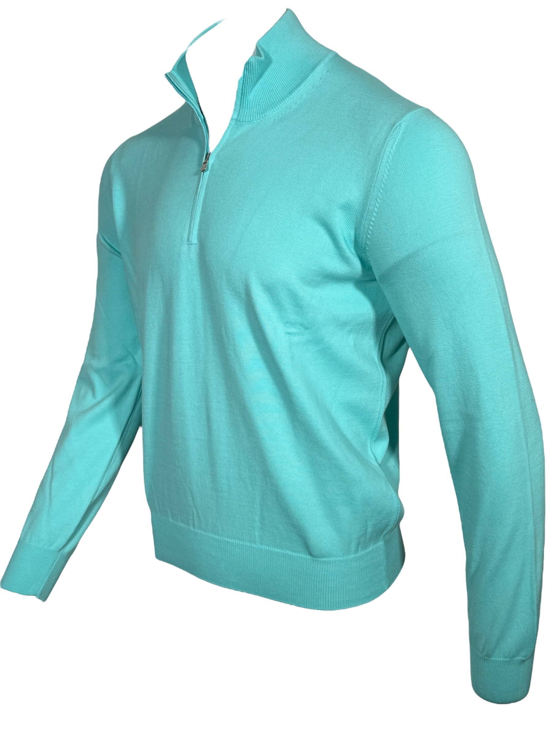 BUTTON DOWN COTTON 1/4 ZIP SWEATER - TURQUOISE