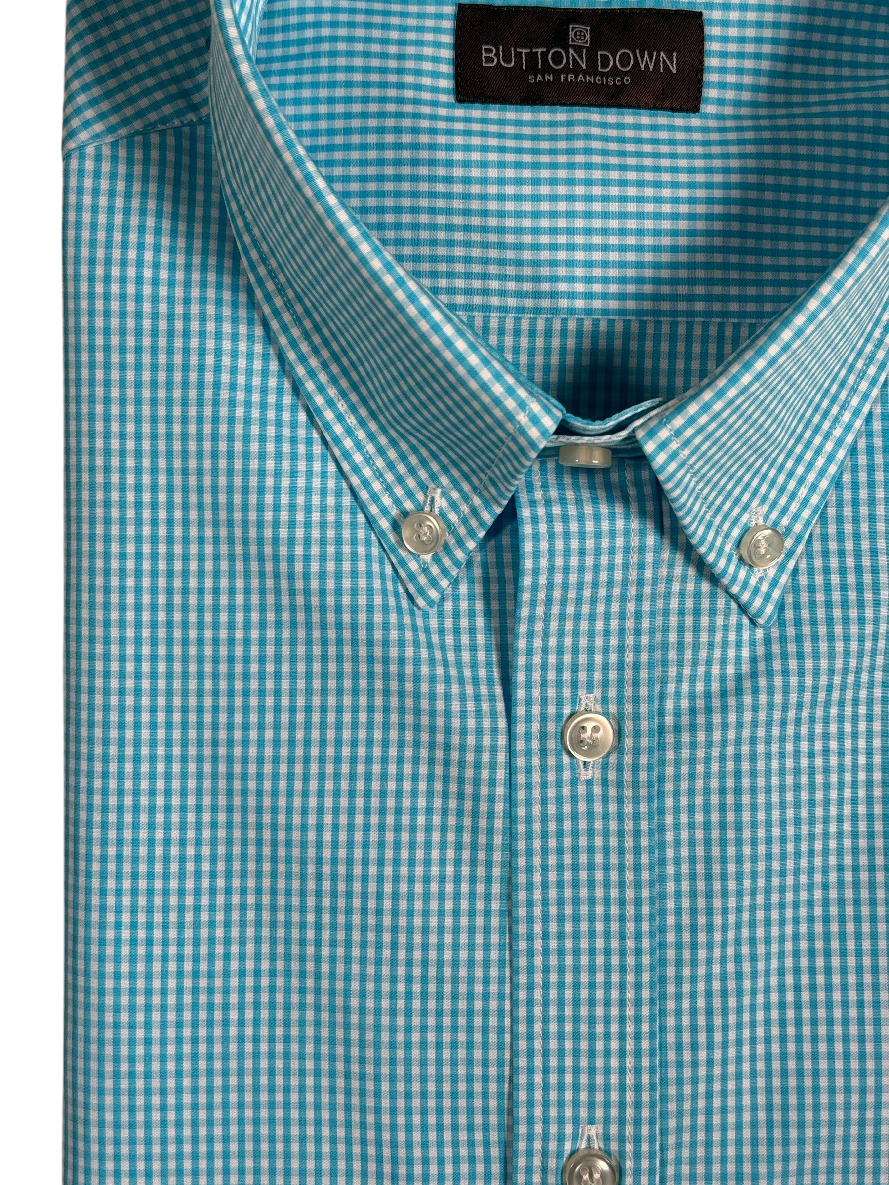 BUTTON DOWN SPORT SHIRT - AQUA MICRO CHECK