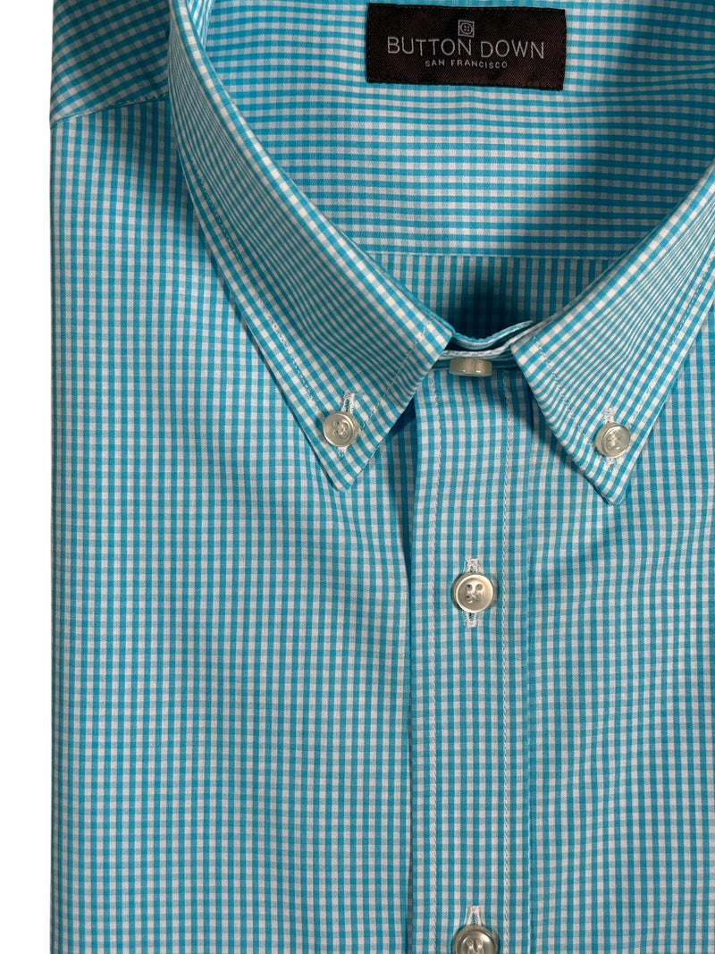 BUTTON DOWN SPORT SHIRT - AQUA MICRO CHECK