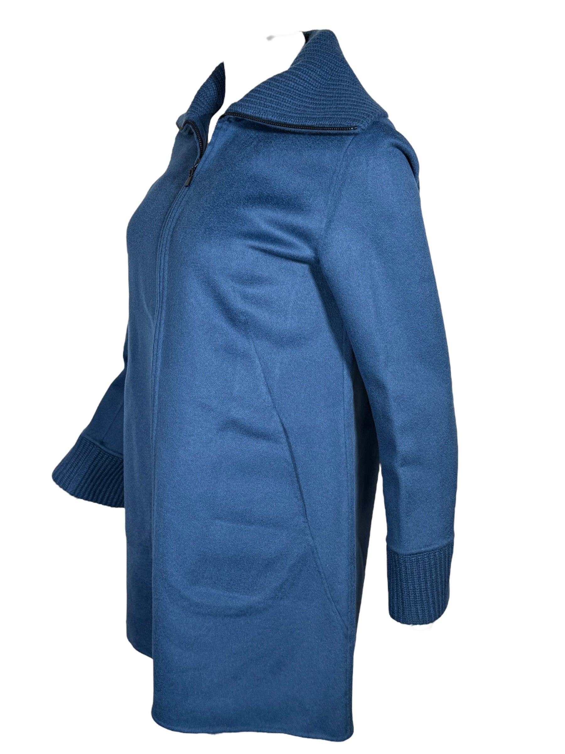 KINROSS KNIT TRIM ZIP MOCK COAT - SAPPHIRE
