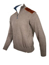 PAUL & SHARK COOL TOUCH WOOL 1/4 ZIP MEN'S SWEATER WITH CORD TRIM - BEIGE WITH BROWN