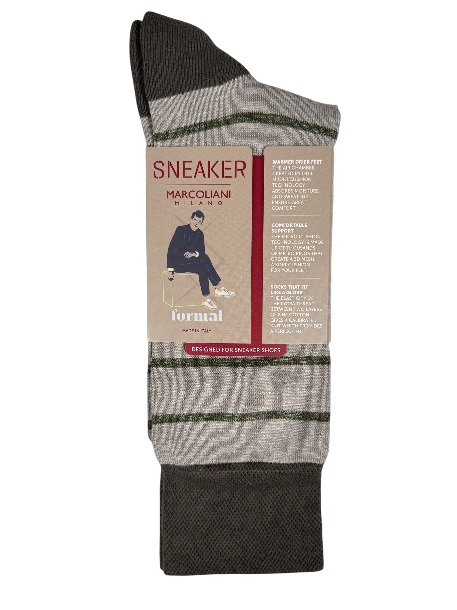 MARCOLIANI CLASSIC STRIPE SNEAKER SOCK - GREY GREEN