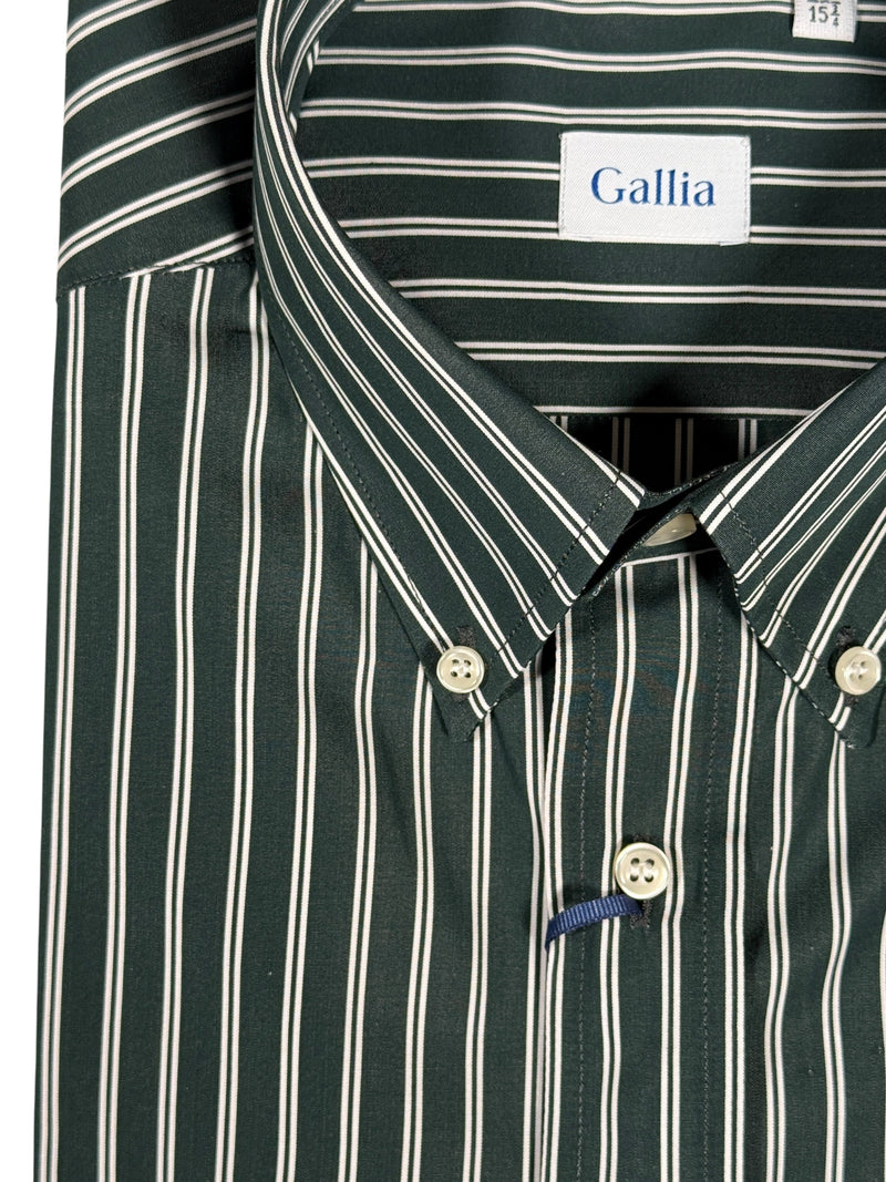 GALLIA MEN'S SHIRT - OLIVE WITH WHITE DOUBLE STRIPE