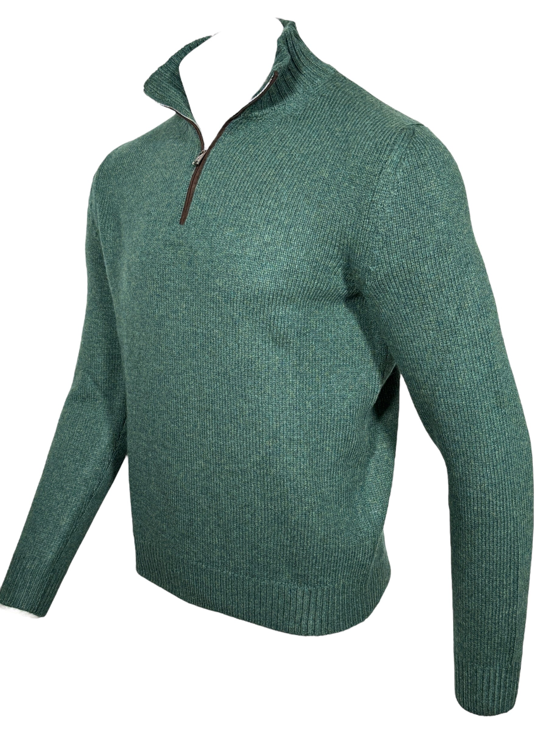 FEDELI CASHMERE TWIST 1/4 ZIP SWEATER - BOTTLE GREEN