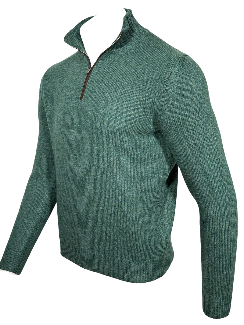FEDELI CASHMERE TWIST 1/4 ZIP SWEATER - BOTTLE GREEN