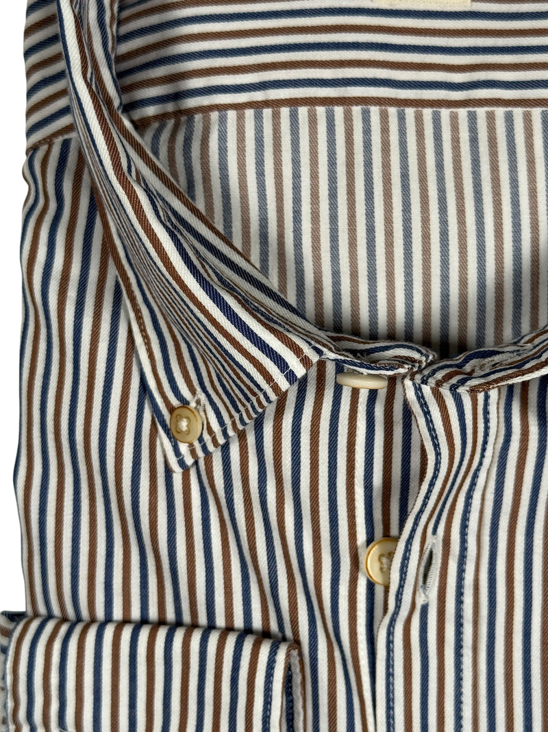 GMF 965 MEN'S SPORT SHIRT - NAVY/BROWN STRIPE